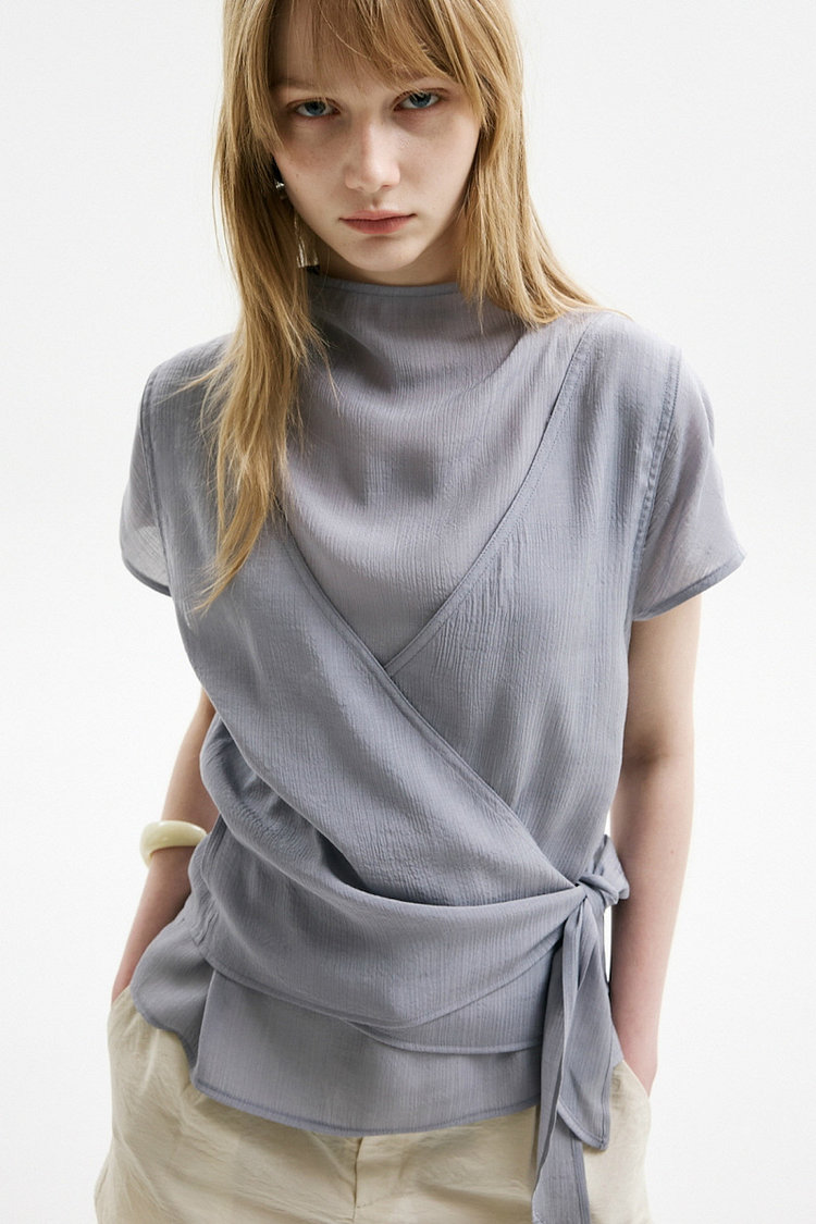 SHEER WRAP VEST BLOUSE SET_SKY BLUE