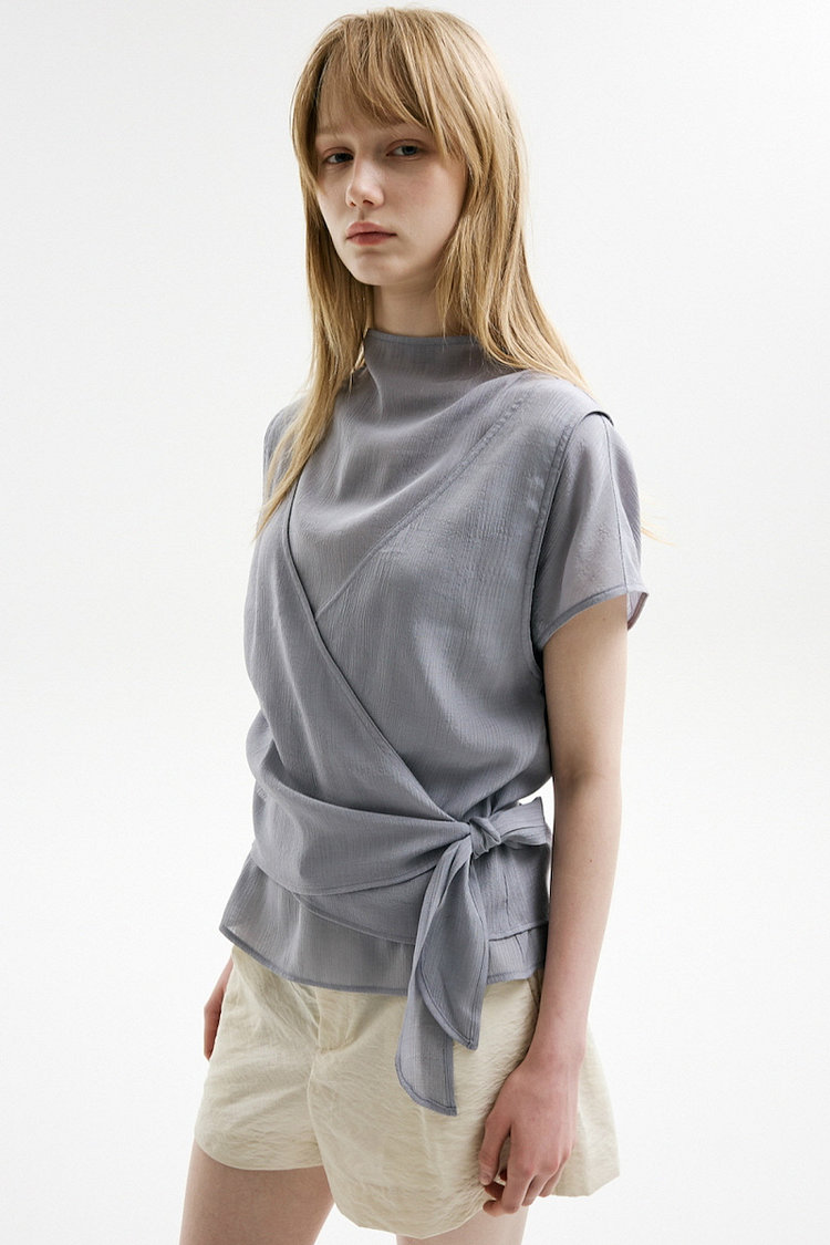 SHEER WRAP VEST BLOUSE SET_SKY BLUE