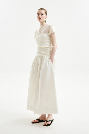 L`H.A.S TUBE TOP NATURAL FLARE DRESS3_IVORY | 신세계V