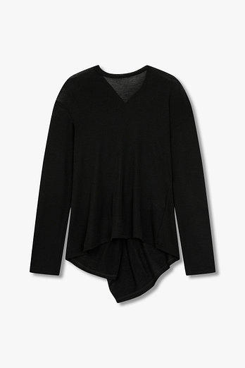 Yohji Yamamoto [FEMME]프론트 드레이프 울 롱 티셔츠 | 신세계V
