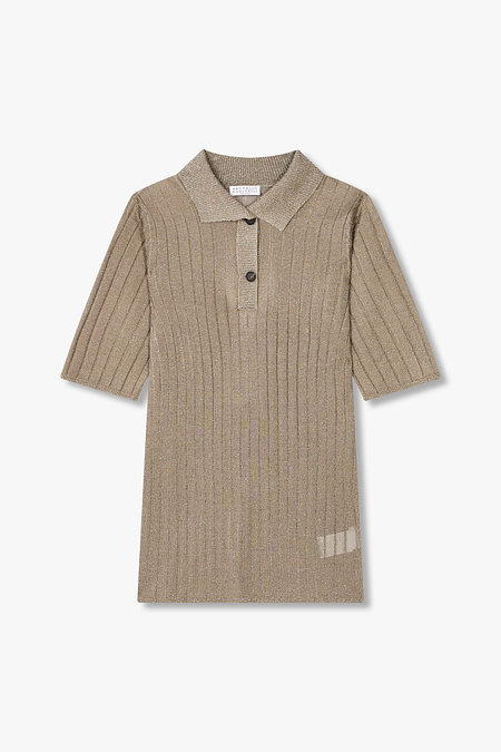 BRUNELLO CUCINELLI(브루넬로 쿠치넬리) 여성 메탈릭 리브드 슬림 폴로 니트 | 신세계V