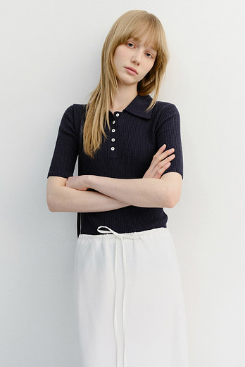 DUNST BUTTONED SLIM POLO KNIT NAVY_UDSW6B231N2 | 신세계V
