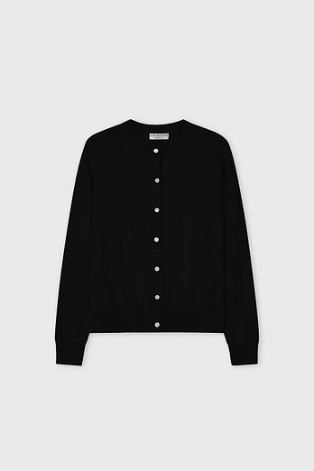 JE NE SAIS QUOI 에센셜 크루넥 기본 캐시미어 가디건_블랙 | 신세계V