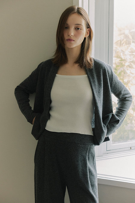 JE NE SAIS QUOI [100% Cashmere] 숄 카라 오픈 캐시미어 가디건_ 차콜 | 신세계V