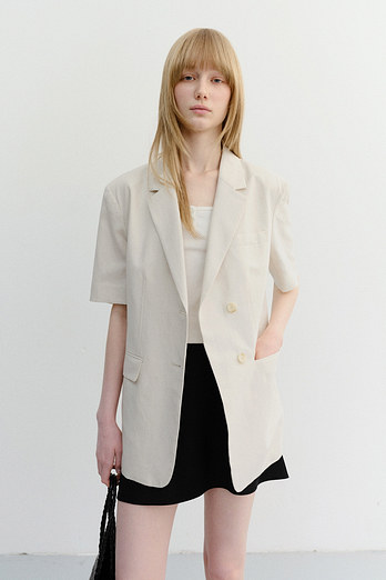 DUNST HALF SLEEVE BELTED LINEN JACKET CREAM_UDJA6B226CR | 신세계V