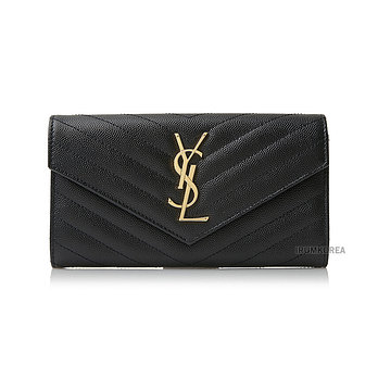 SAINT LAURENT [생로랑] SS26 여성 마틀라세 플랩 지갑 372264 BOW01 1000 | 신세계V