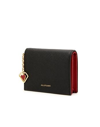 JILLSTUART NEW YORK WOMEN 질스튜어트 뉴욕 액세서리 [LILY][지폐수납가능] 블랙 쁘띠 참장식 소가죽 레드배색 반지갑  (JAWA6E774BK) | 신세계V