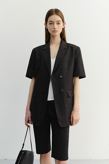 DUNST HALF SLEEVE BELTED LINEN JACKET BLACK_UDJA6B226BK | 신세계V