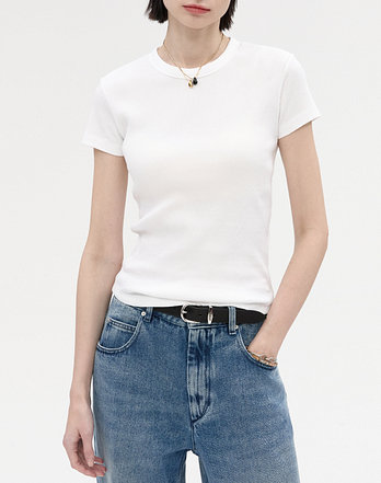 ISABEL MARANT 이자벨마랑 화이트 면 100% 골지 슬림라인 반팔티셔츠  (ISTS5E311WT) | 신세계V