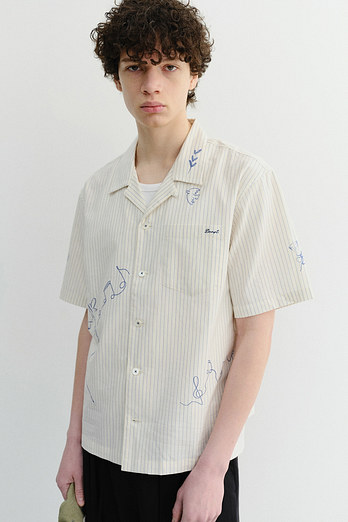 DUNST UNISEX HAND-DRAWING OPEN COLLARED SHIRT CAPRI OCEAN_M_UDSH6B121B1 | 신세계V