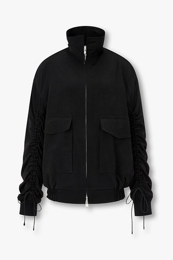 Yohji Yamamoto [REGULATION] 셔링 슬리브 하이넥 집업 자켓 | 신세계V