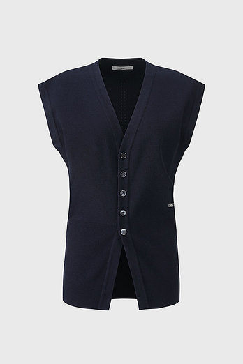 L`H.A.S COTTON OVER SHOULDER BLOUSON KNITTED VEST_NAVY | 신세계V