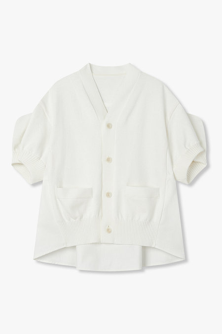 SACAI(사카이) 여성 데님 믹스 브이넥 니트 가디건(오프 화이트) | 신세계V