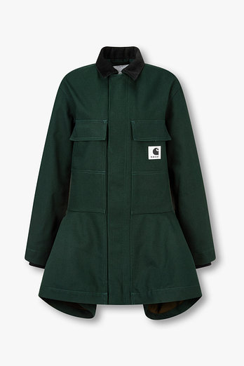 SACAI [CARHARTT WIP] 여성 페플럼 드레스 코트 (그린) | 신세계V