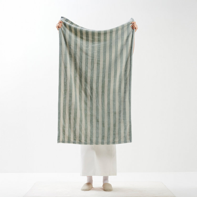 스트라이프 극세사 블랭킷 80X130cm 2개 세이지그린