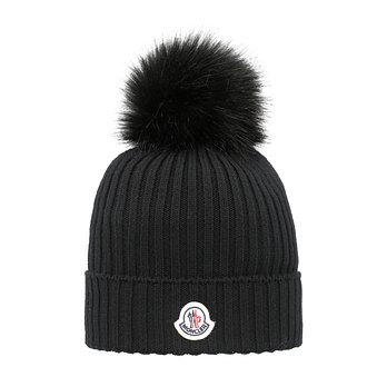 MONCLER 몽클레르 3B00007 M1131 999 (M) 로고 패치 폼폼 아동 키즈 비니 (성인착용가능) | 신세계V