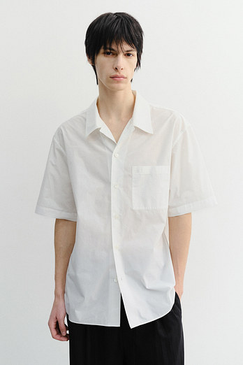DUNST UNISEX OPEN COLLARED STRIPED SHIRT WHITE_M_UDSH6B130WT | 신세계V