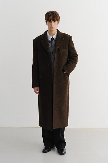 DUNST UNISEX 2-WAY 3 BUTTON BOUCLE WOOL COAT DARK BROWN_M_UDCO5D122W2 | 신세계V