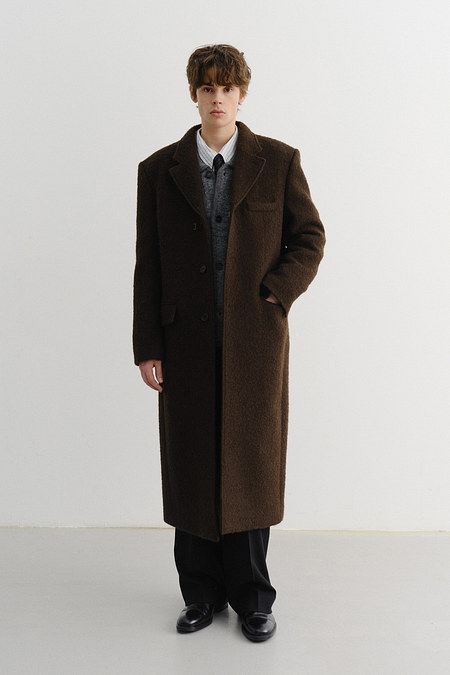 DUNST UNISEX 2-WAY 3 BUTTON BOUCLE WOOL COAT DARK BROWN_M_UDCO5D122W2 | 신세계V