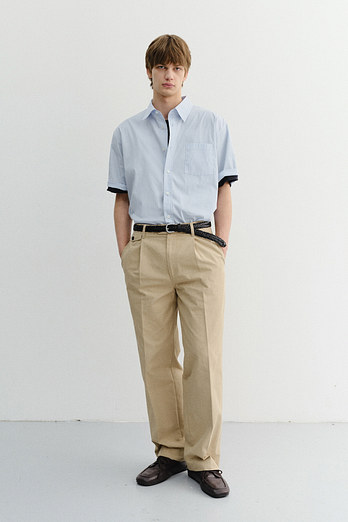 DUNST UNISEX OVERSIZED HALF SLEEVE STRIPED SHIRT SOFT BLUE STRIPE_M_UDSH6B148B1 | 신세계V