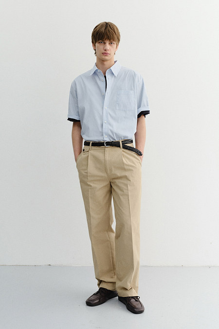 DUNST UNISEX OVERSIZED HALF SLEEVE STRIPED SHIRT SOFT BLUE STRIPE_M_UDSH6B148B1 | 신세계V