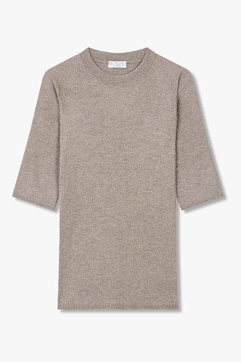 BRUNELLO CUCINELLI 여성 리브드 메탈릭 래글런 니트 | 신세계V