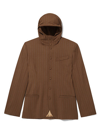 ADEKUVER [JEAN PAUL GAULTIER] 장 폴 고티에 브라운 라이트 블루 테일러링 핀스트라이프 재킷 위드 후드 26/01-W-JA030-W054-6056 | 신세계V