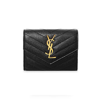 SAINT LAURENT 생로랑 403943 BOW01 1000 카산드라 모노그램 마틀라세 금장 컴팩트 3단 반지갑 | 신세계V