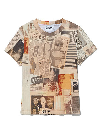 ADEKUVER [JEAN PAUL GAULTIER] 장 폴 고티에 에크루 프린티드 저널 티셔츠 26/01-W-TO400-J026P-030830 | 신세계V