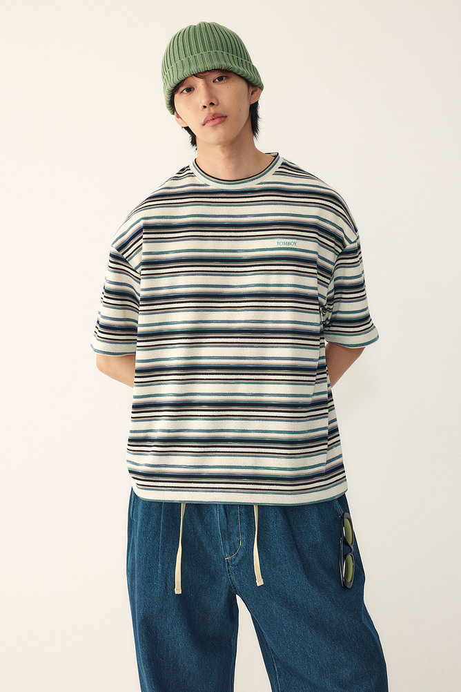 [MEN] 스트라이프 크루넥 반팔 티셔츠