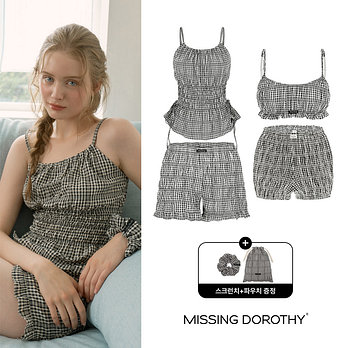 MISSING DOROTHY [Missing Dorothy] 미싱도로시 블랙페퍼 깅엄 체크 풀세트 4종 패키지(브라+팬티+홈웨어세트) 구매시 스크런치+파우치 증정 | 신세계V