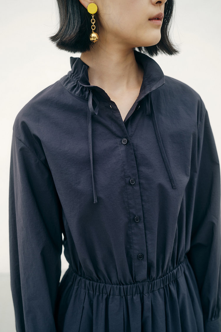 넥 리본 셔츠 롱 원피스