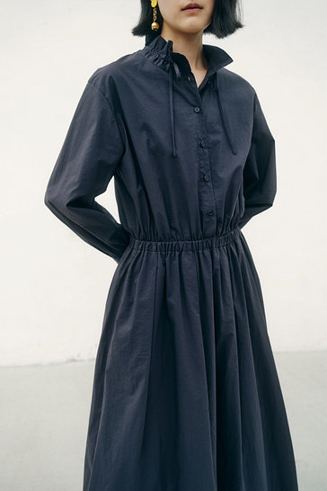 넥 리본 셔츠 롱 원피스