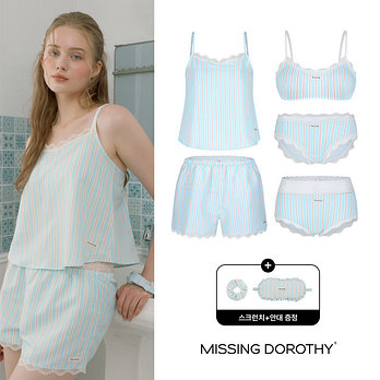 MISSING DOROTHY [Missing Dorothy] 미싱도로시 클라우드 블루스트라이프 풀세트 5종 패키지(브라+팬티2+홈웨어세트) 구매시 스크런치+안대 증정 | 신세계V