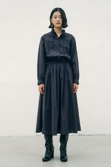 넥 리본 셔츠 롱 원피스