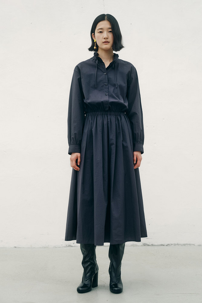 넥 리본 셔츠 롱 원피스