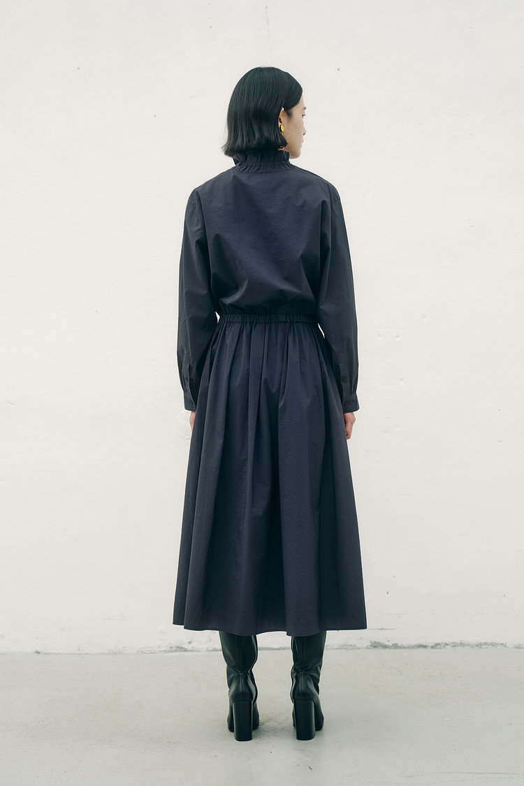 넥 리본 셔츠 롱 원피스