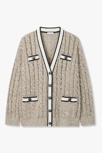 BRUNELLO CUCINELLI 여성 스팽글 케이블 브이넥 가디건 | 신세계V
