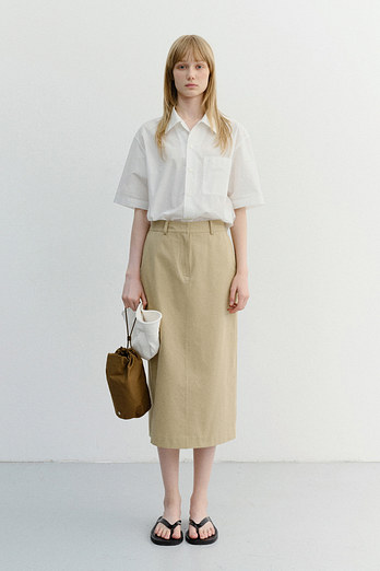 DUNST H-LINE COTTON LONG SKIRT BEIGE_UDSK6B223I2 | 신세계V