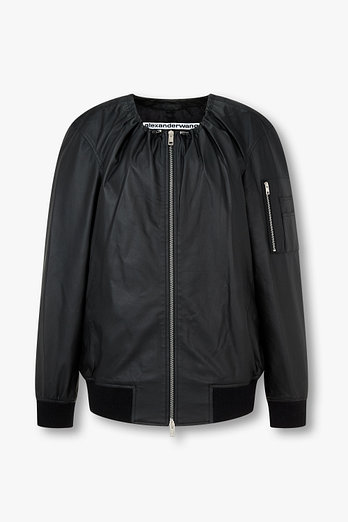 ALEXANDERWANG 스트링 넥 레더 봄버 자켓 | 신세계V