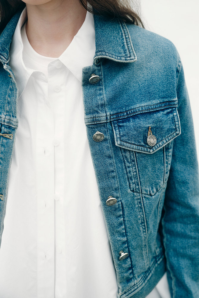 워싱 데님 트러커 자켓