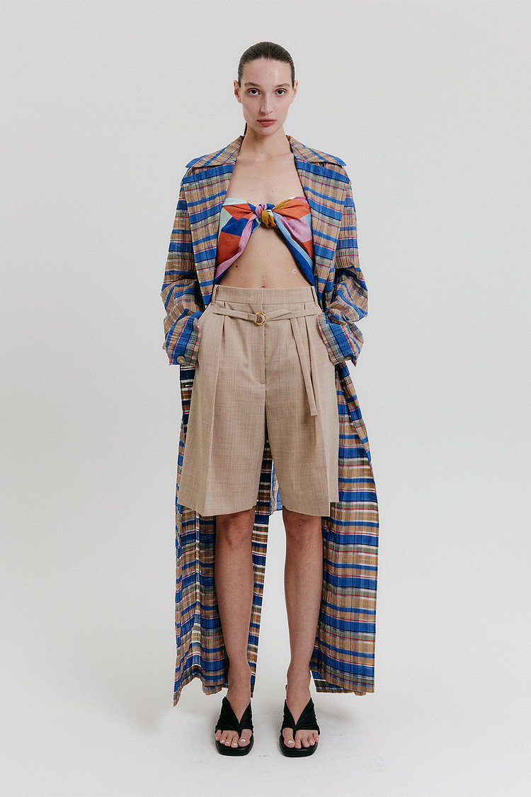 Multi Check Coat EENK(잉크) Multi Check Tied Long Coat - Multi | 신세계V