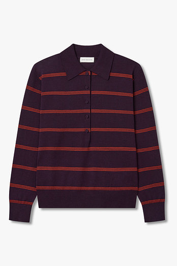 DRIES VAN NOTEN 스트라이프 카라 울 풀오버_다크 퍼플 | 신세계V