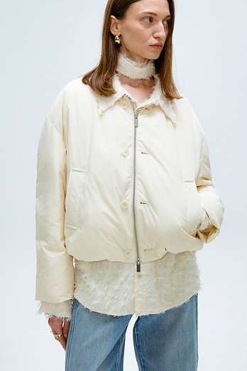 L`H.A.S LIGHTWEIGHT COLLARLESS DOWN JACKET_IVORY | 신세계V