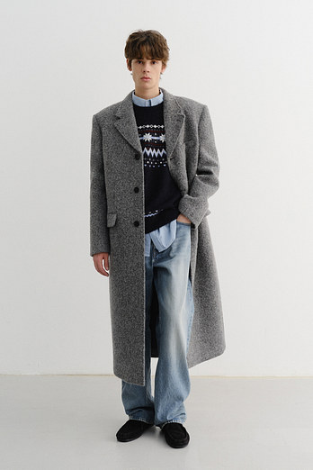 DUNST UNISEX 2-WAY 3 BUTTON BOUCLE WOOL COAT MELANGE GREY_M_UDCO5D122G2 | 신세계V
