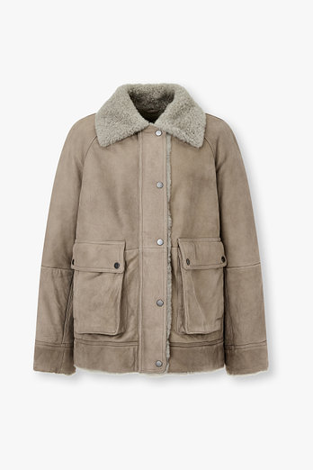 BRUNELLO CUCINELLI 여성 시어링 카라 누벅 레더 자켓 | 신세계V