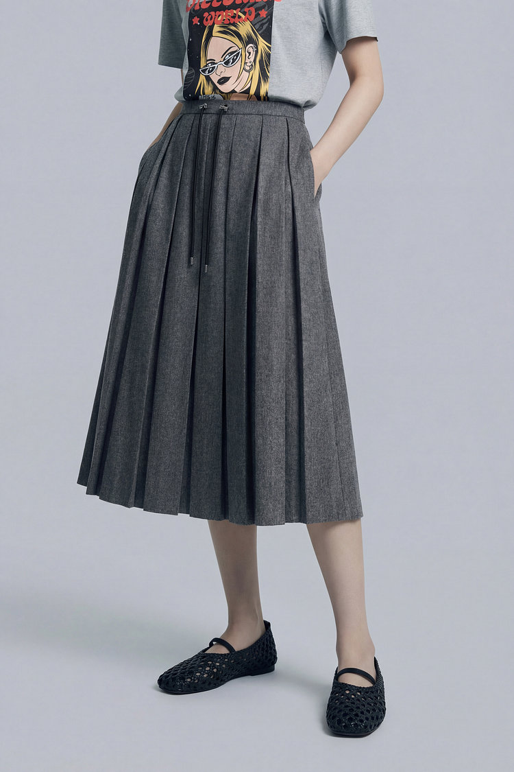 울 블렌드 플리츠 롱 스커트