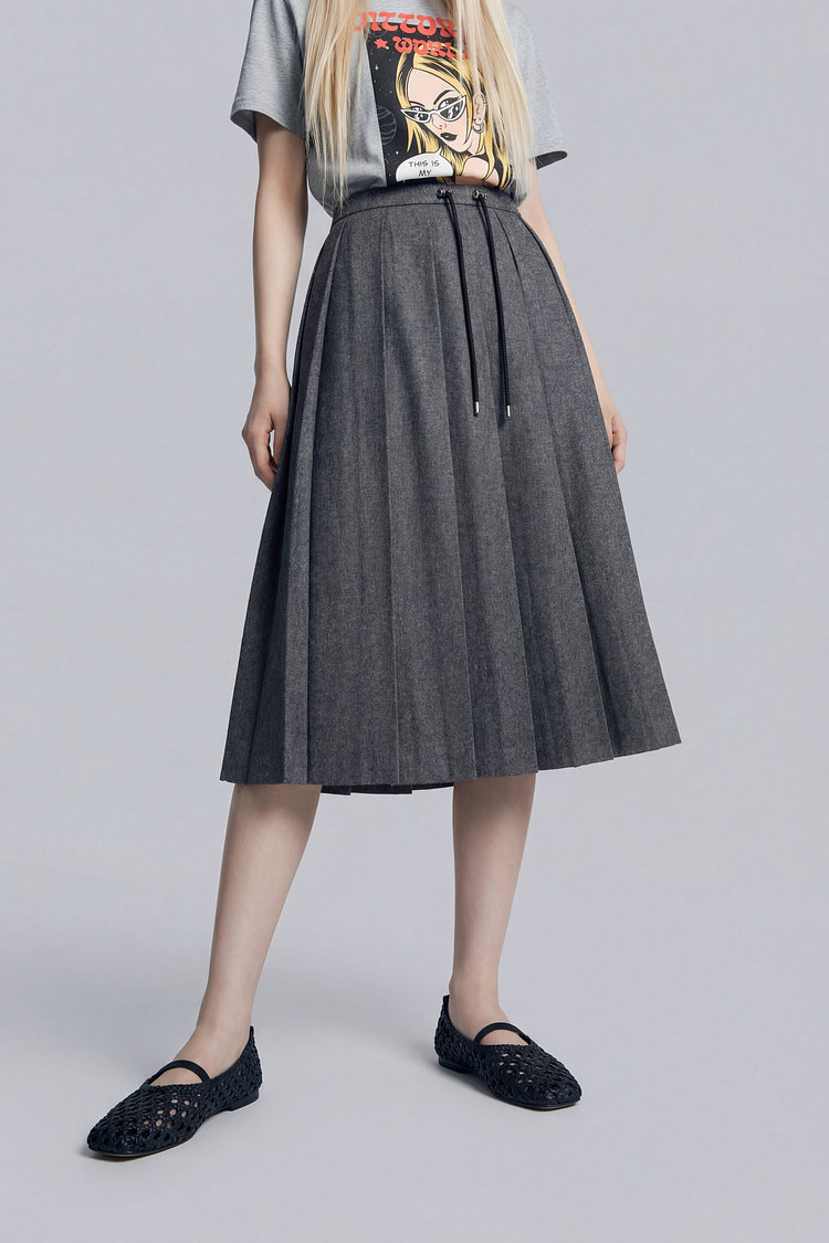 울 블렌드 플리츠 롱 스커트
