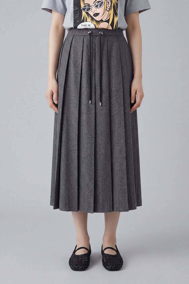 울 블렌드 플리츠 롱 스커트