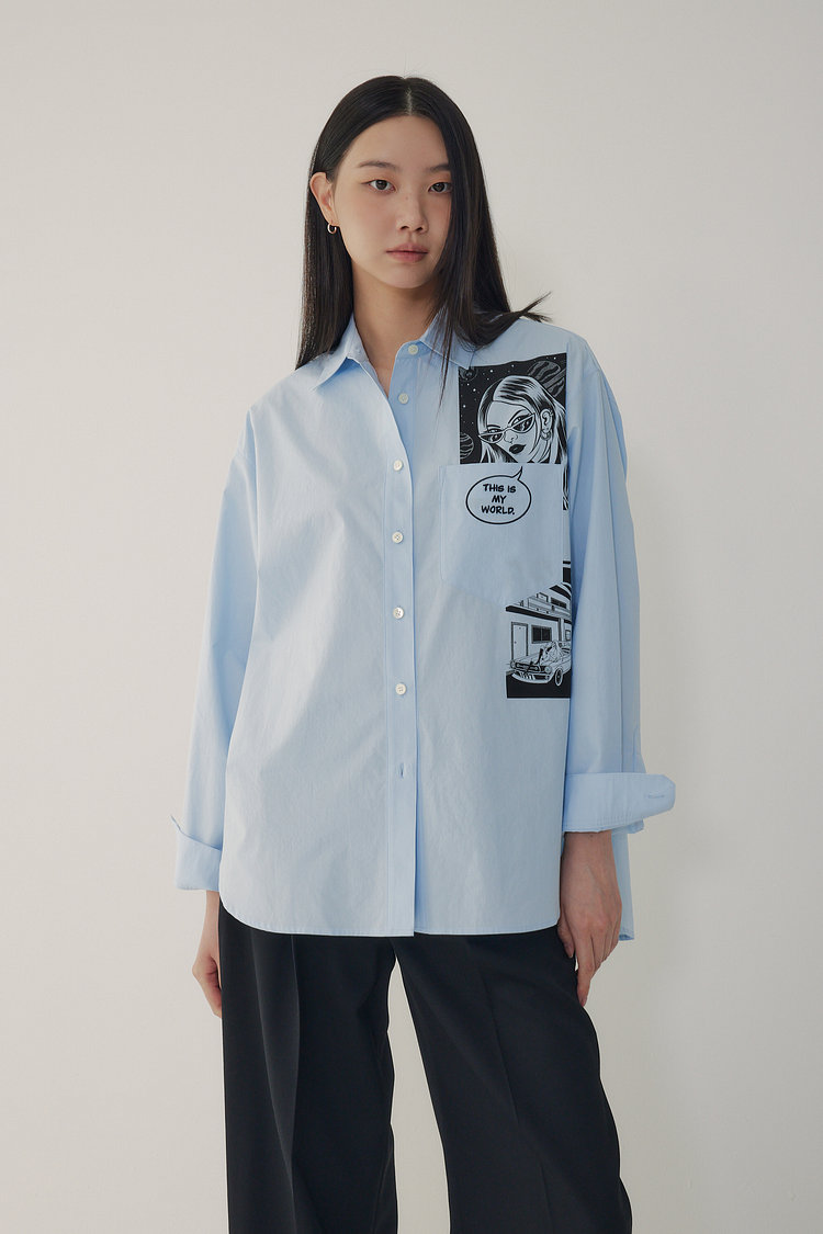 [STELLAR LEUNA] 그래픽 포켓 셔츠